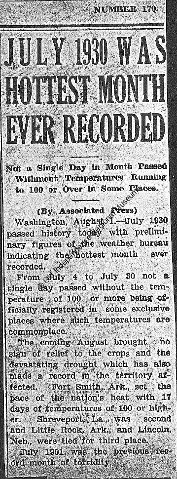 July 1930 called the hottest month ever recorded.